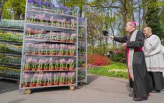 Gezegende bloemen onderweg naar Sint-Pietersplein