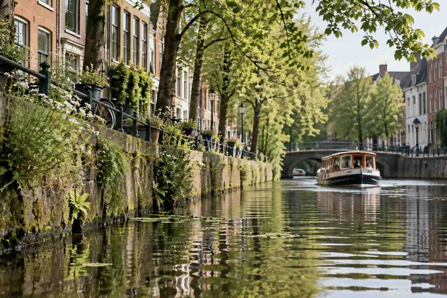 Rondvaartboot op een gracht in Groningen